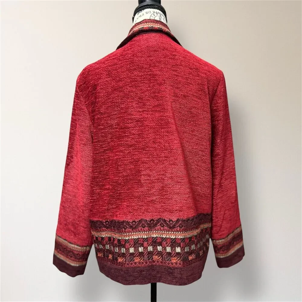 Vintage Coldwater Creek M Red Wool Blend Textured‎ Jacket Blazer Button Front
